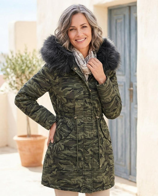 Marvis Mode - Zetal | Gefütterter Gemusterter Mantel Damen