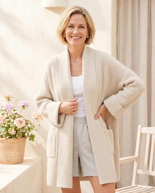 Marvis Mode - Timer | Gerippte Lange Strickjacke Damen