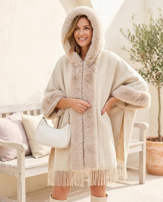 Marvis Mode - Elren | Fellbesetzter Gefranster Mantel Damen
