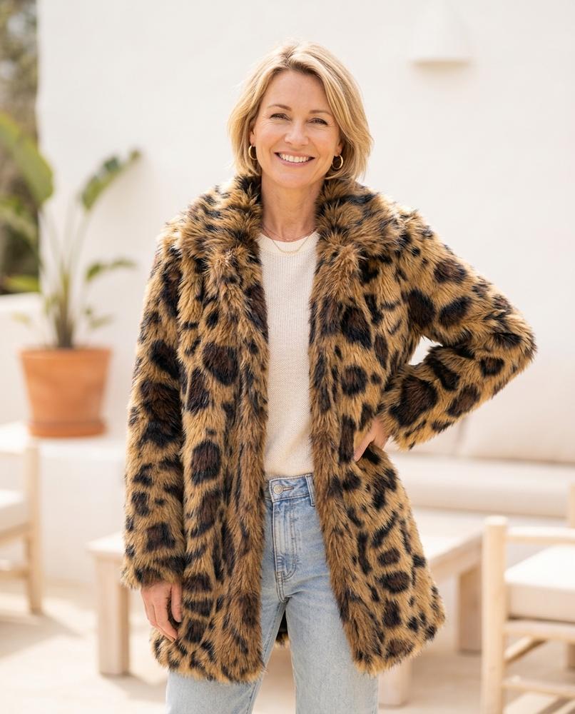 Marvis Mode - Midan | Gemusterter Plüschiger Mantel Damen