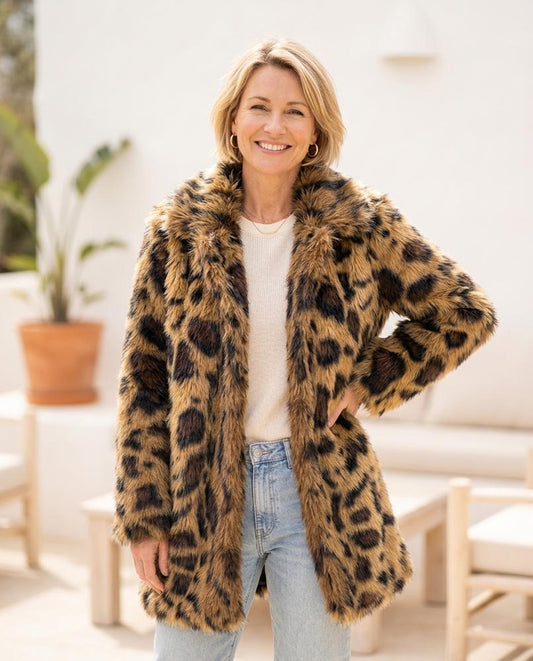 Marvis Mode - Midan | Gemusterter Plüschiger Mantel Damen