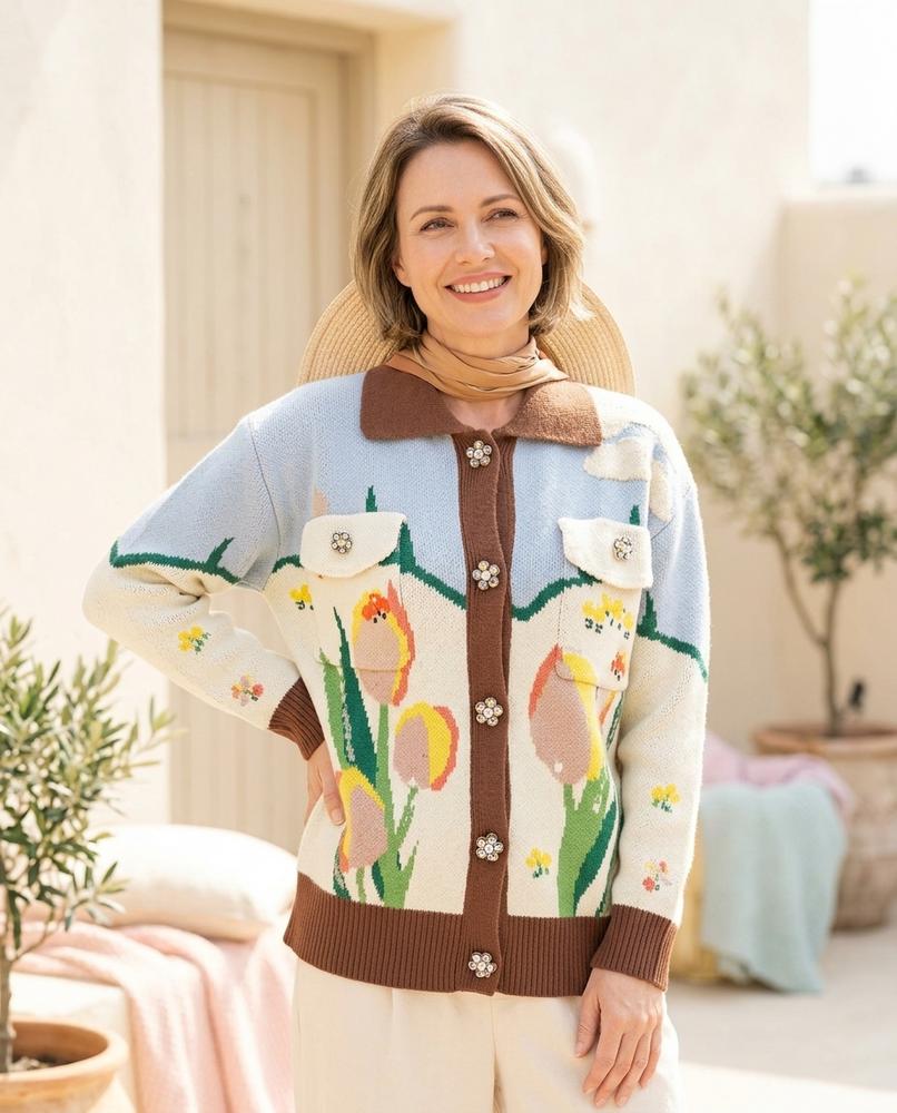 Marvis Mode - Masil | Gemusterter Strick Cardigan Damen
