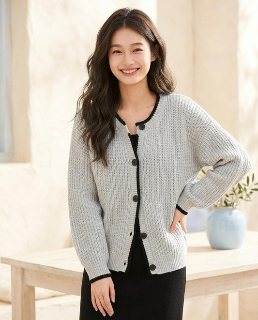 Marvis Mode - Vivar | Strukturiert Kontrastfarben Cardigan Damen