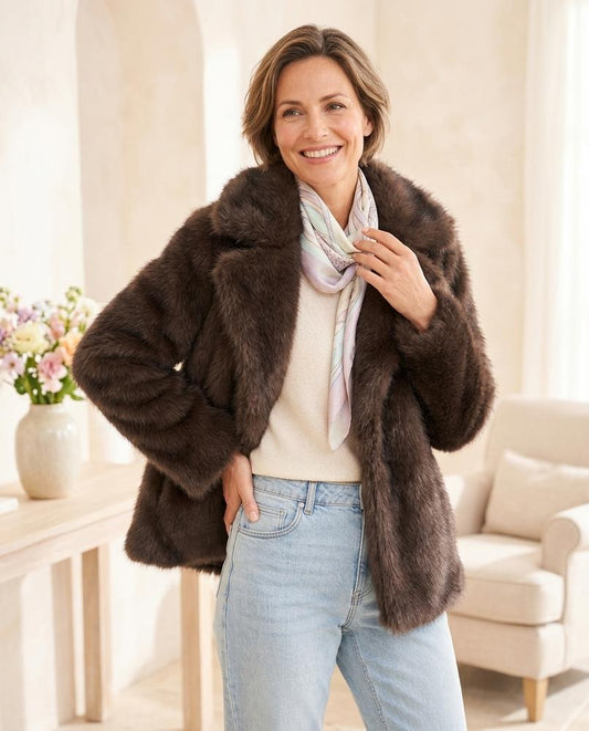 Marvis Mode - Miken | Offener Webpelz Mantel Damen