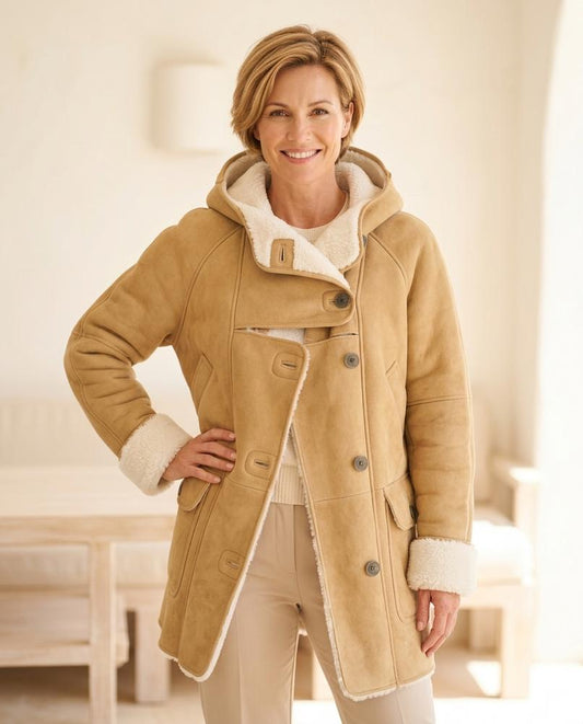 Marvis Mode - Lotur | Gefütterter Asymmetrischer Ledermantel Damen
