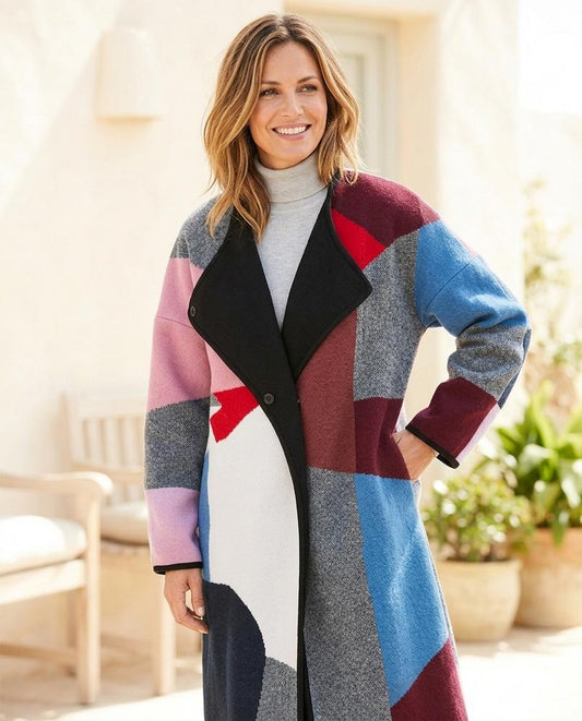 Marvis Mode - Vemak | Mehrfarbiger Strick Mantel Damen