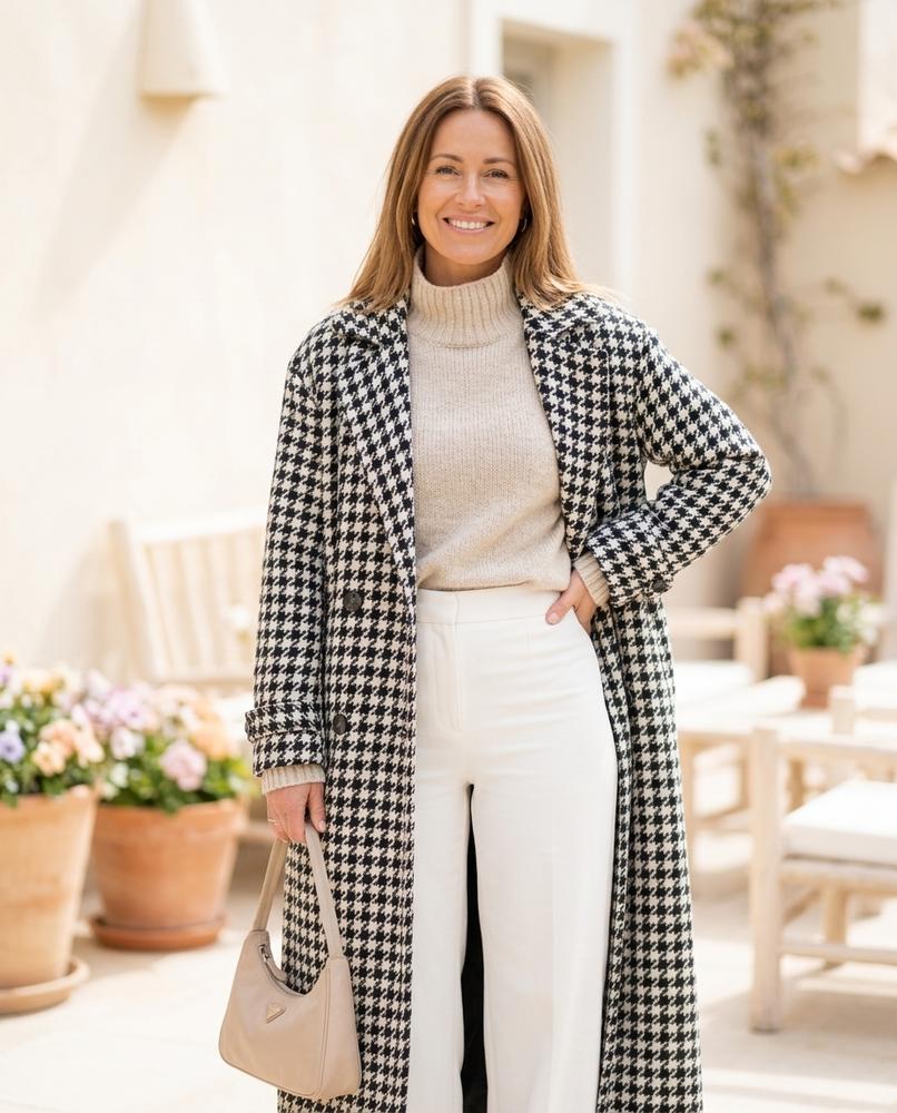 Marvis Mode - Yomot | Gemusterter Zweireihiger Mantel Damen