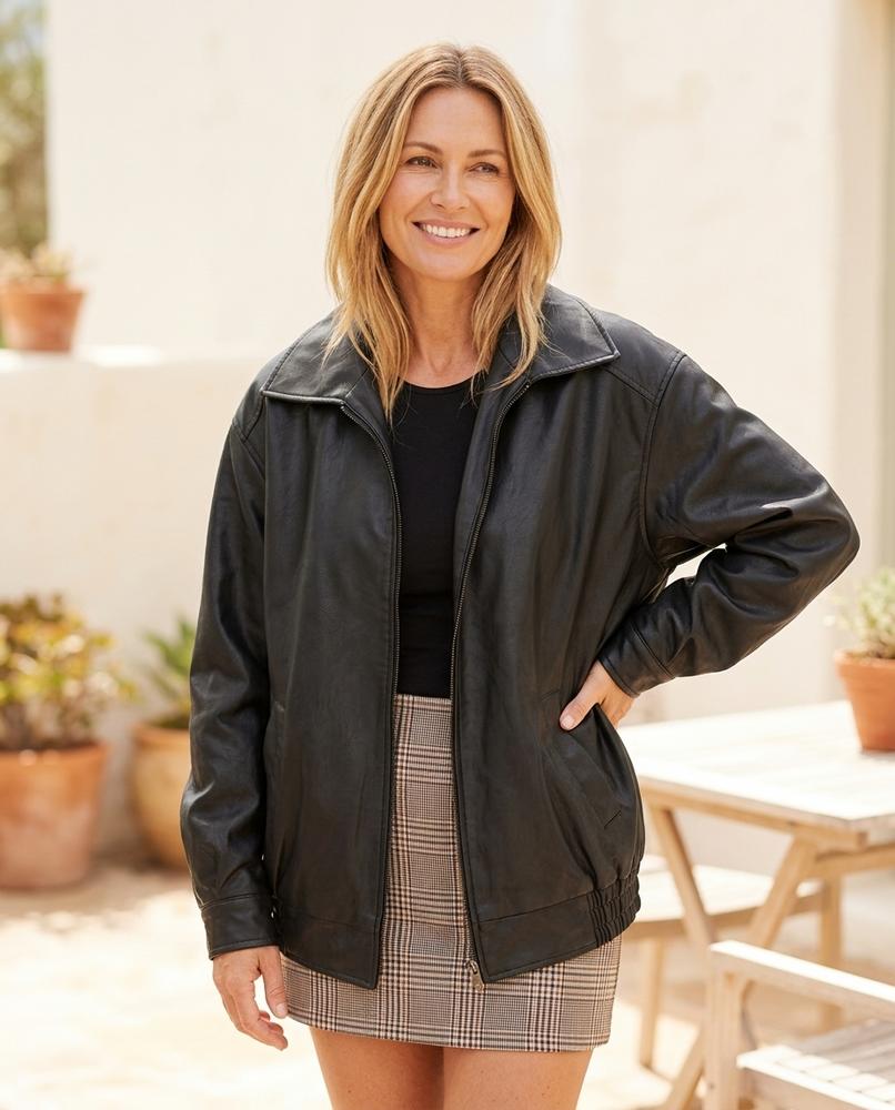 Marvis Mode - Donit | Oversize Glatte Lederjacke Damen