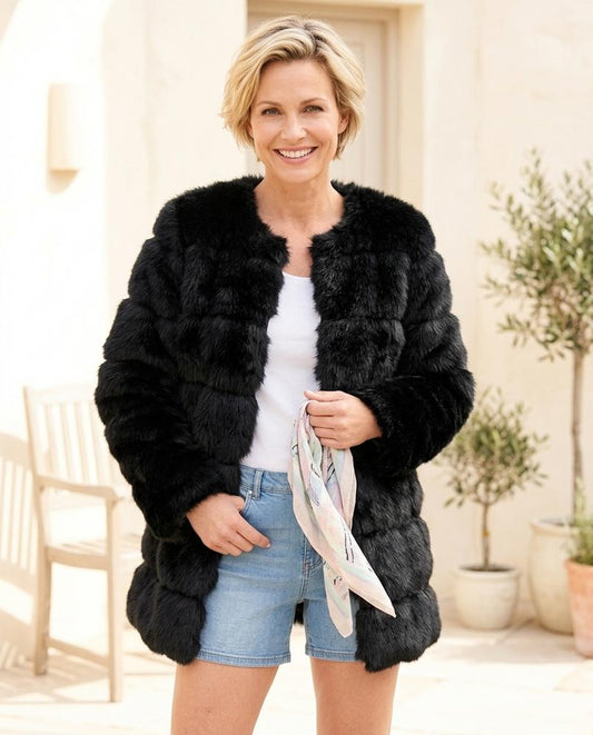 Marvis Mode - Ciwur | Pelziger Kragenloser Mantel Damen