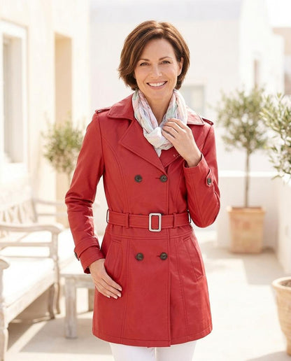 Marvis Mode - Eosed | Taillierter Doppelreihiger Ledermantel Damen