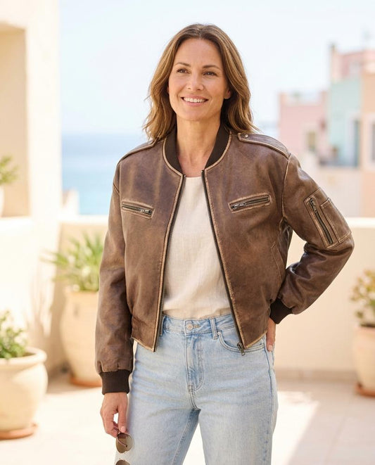 Marvis Mode - Renon | Gewaschene Kurzgeschnittene Lederjacke Damen