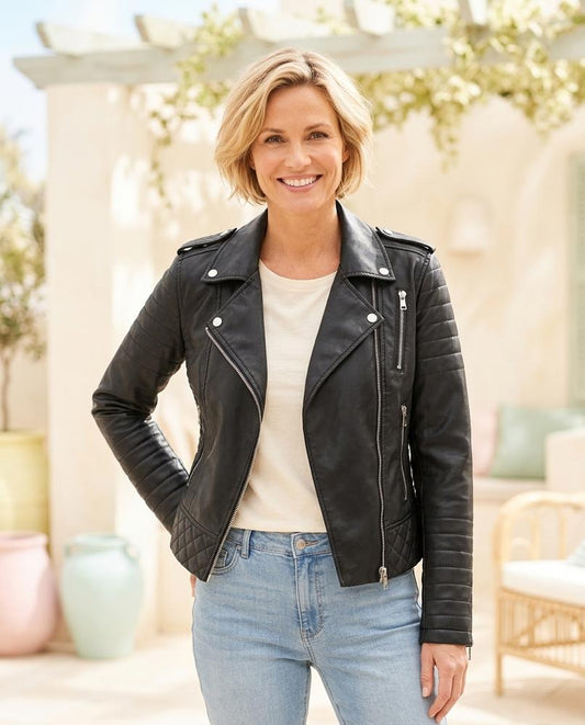 Marvis Mode - Eafid | Asymmetrisch Gesteppt Lederjacke Damen