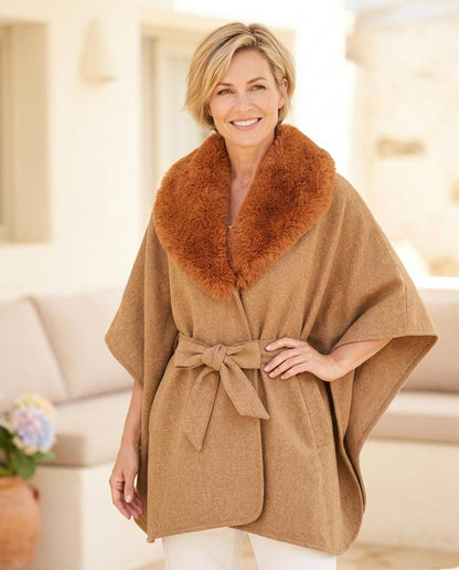 Marvis Mode - Lehis | Gegürteter Fellbesetzter Mantel Damen