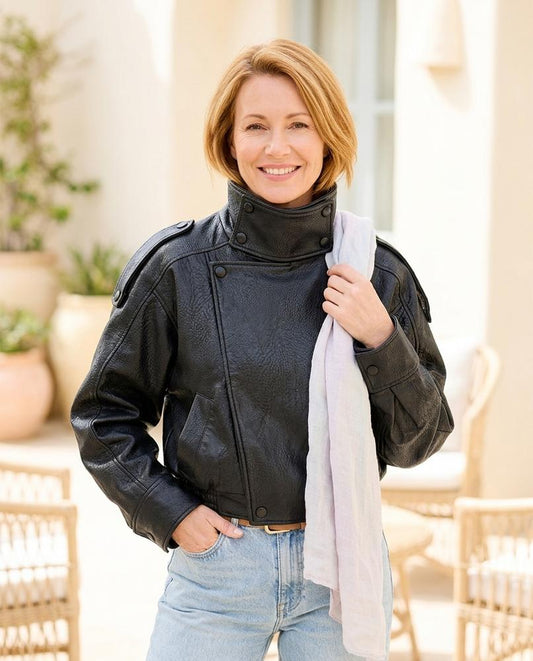 Marvis Mode - Cotiv | Weite Hochgeschlossene Lederjacke Damen