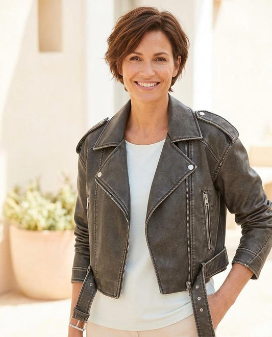 Marvis Mode - Cisin | Kurzgeschnittene Gegürtelte Lederjacke Damen