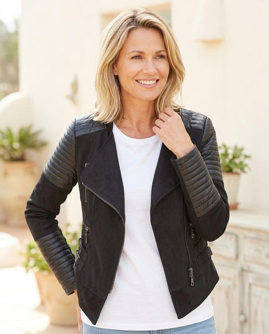Marvis Mode - Aozid | Asymmetrisch Gesteppt Lederjacke Damen